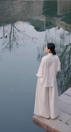Cloud White Draped Wide-Leg Pants