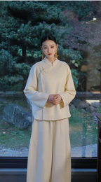 Ivory Cloud Mandarin-Collar Jacket
