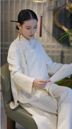 Ivory Cloud Mandarin-Collar Jacket
