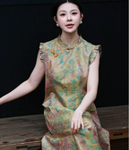 Jade Reverie Silk Brocade Top & Skirt Set