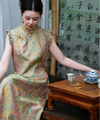 Jade Reverie Silk Brocade Top & Skirt Set