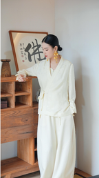 Dawn Mist Jacquard Wrap Blouse