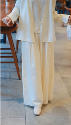 Ivory Jacquard Wide-Leg Pants