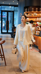 Ivory Jacquard Wide-Leg Pants