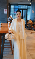 Ivory Jacquard Wide-Leg Pants