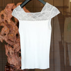 Lace-Trimmed Ribbed Knit Top
