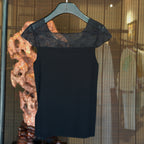 Lace-Trimmed Ribbed Knit Top